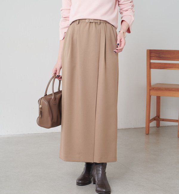  「ウールライクベルテッドスカート」|スカート|ベージュ