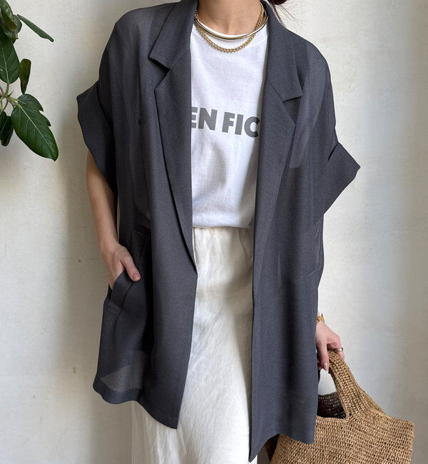  「【新色追加】メッシュ半袖ジャケット」|テーラードジャケット|チャコールグレー