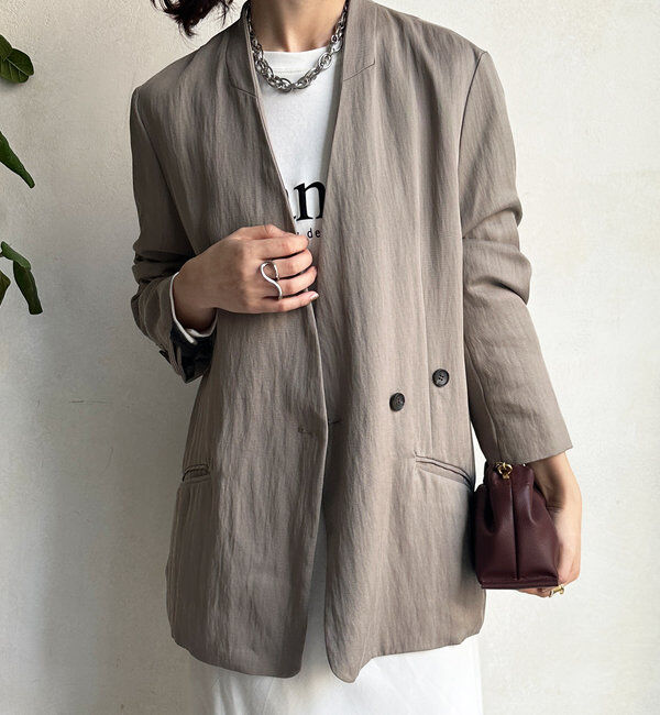  「ノーカラージャケット」|テーラードジャケット|ベージュ