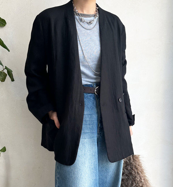  「ノーカラージャケット」|テーラードジャケット|ブラック