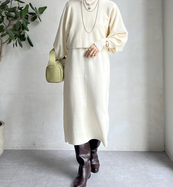  「【WEB限定】ケープアンサンブルニットワンピースセット」|スーツ|オフホワイト