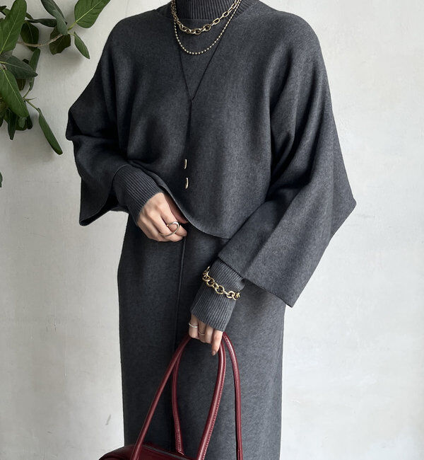  「【WEB限定】ケープアンサンブルニットワンピースセット」|スーツ|グレー