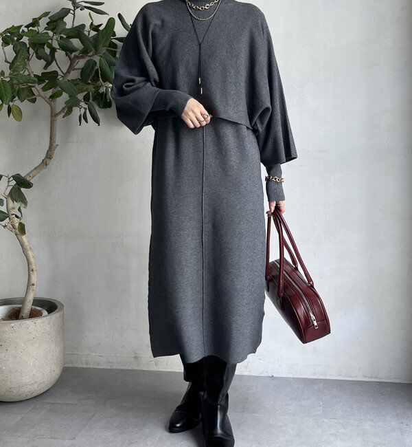  「【WEB限定】ケープアンサンブルニットワンピースセット」|スーツ|