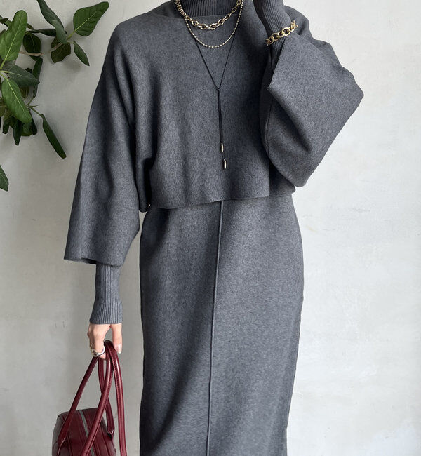  「【WEB限定】ケープアンサンブルニットワンピースセット」|スーツ|