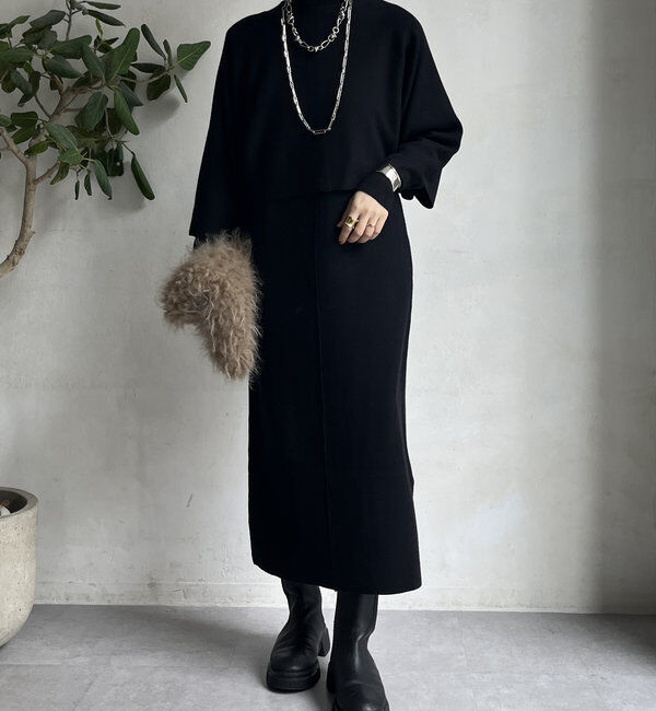  「【WEB限定】ケープアンサンブルニットワンピースセット」|スーツ|ブラック