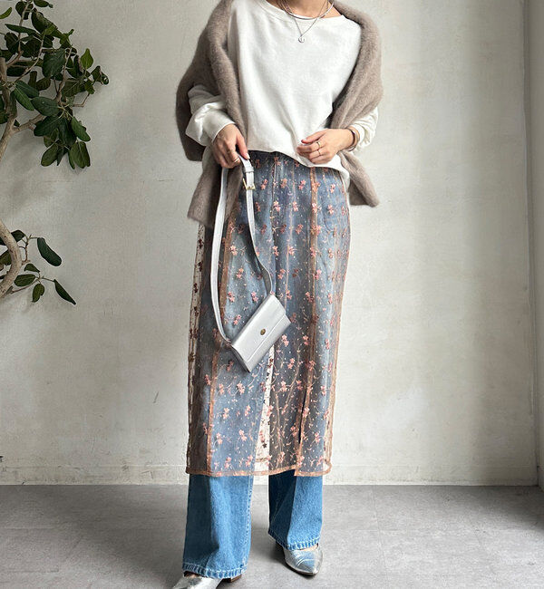  「チュール刺繍オーバースカート」|スカート|