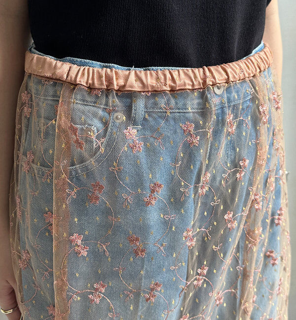  「チュール刺繍オーバースカート」|スカート|