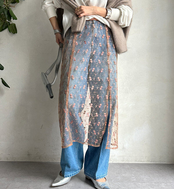  「チュール刺繍オーバースカート」|スカート|