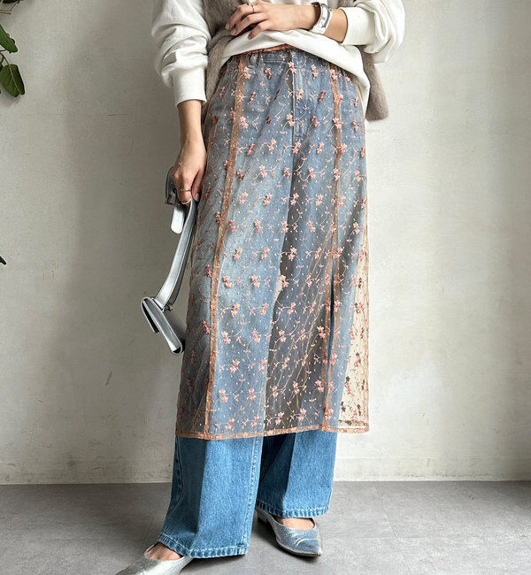  「チュール刺繍オーバースカート」|スカート|