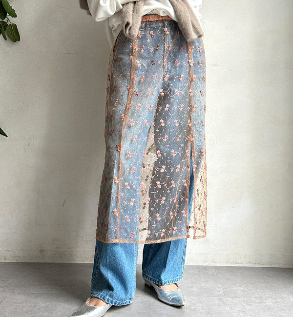  「チュール刺繍オーバースカート」|スカート|