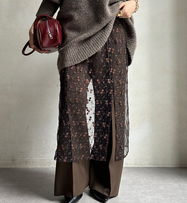  「チュール刺繍オーバースカート」|スカート|ブラック