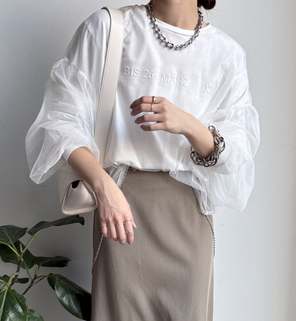  「【WEB限定】チュール重ねエンボスロゴロンTEE」|Tシャツ・カットソー|