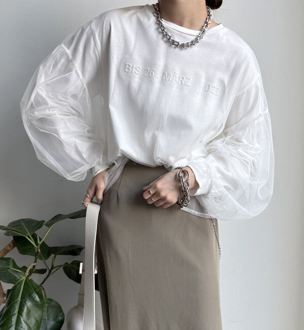  「【WEB限定】チュール重ねエンボスロゴロンTEE」|Tシャツ・カットソー|