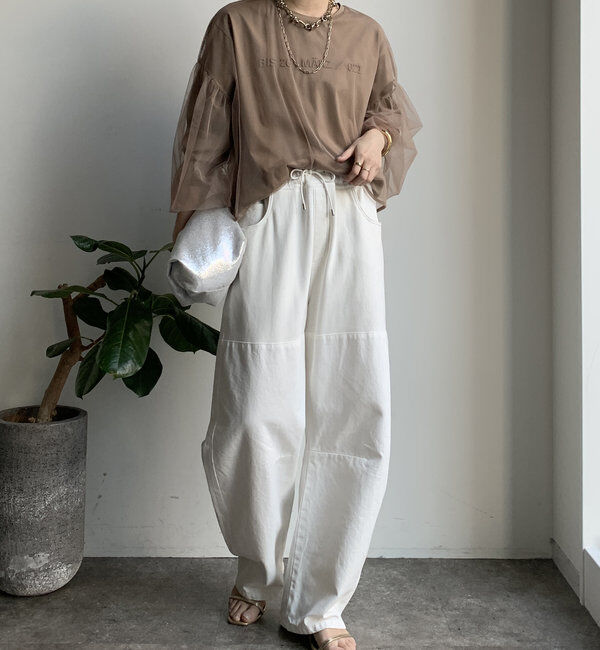  「【WEB限定】チュール重ねエンボスロゴロンTEE」|Tシャツ・カットソー|