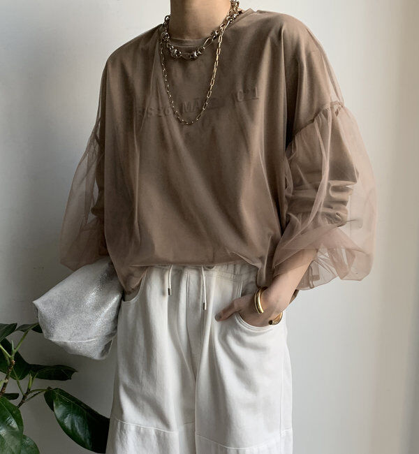  「【WEB限定】チュール重ねエンボスロゴロンTEE」|Tシャツ・カットソー|