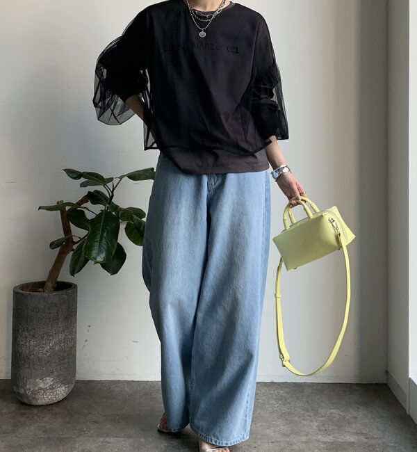  「【WEB限定】チュール重ねエンボスロゴロンTEE」|Tシャツ・カットソー|