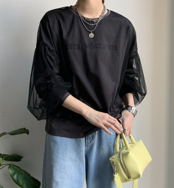  「【WEB限定】チュール重ねエンボスロゴロンTEE」|Tシャツ・カットソー|