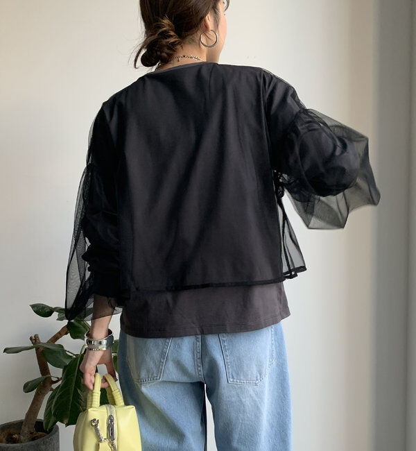  「【WEB限定】チュール重ねエンボスロゴロンTEE」|Tシャツ・カットソー|