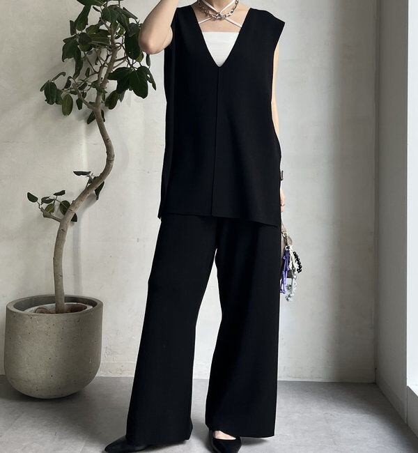  「【WEB限定】ロングニットベスト＋ニットパンツセット」|スーツ|ブラック