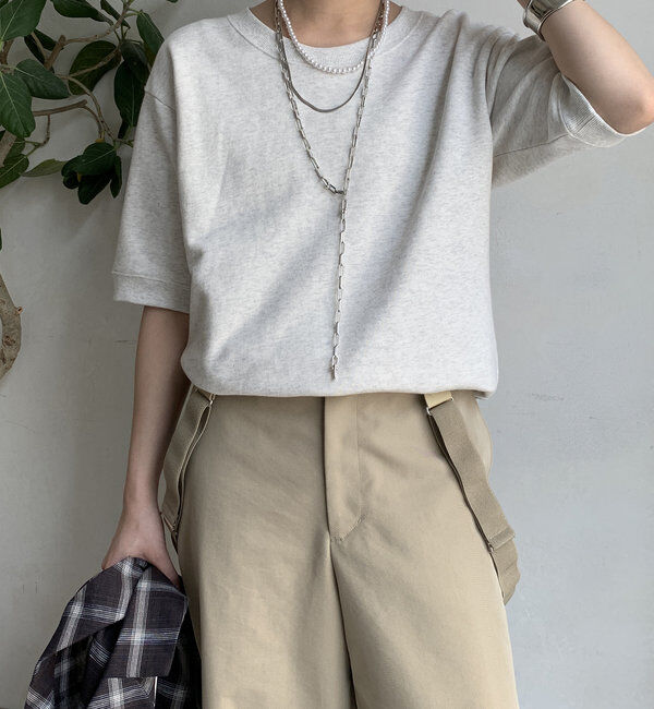  「バック刺繍半袖裏毛スウエット」|Tシャツ・カットソー|ライトベージュ