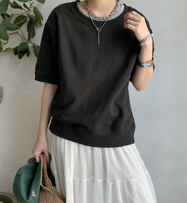  「バック刺繍半袖裏毛スウエット」|Tシャツ・カットソー|