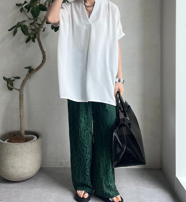  「【WEB限定】ライトジョーゼットスキッパーギャザーチュニック」|シャツ・ブラウス|