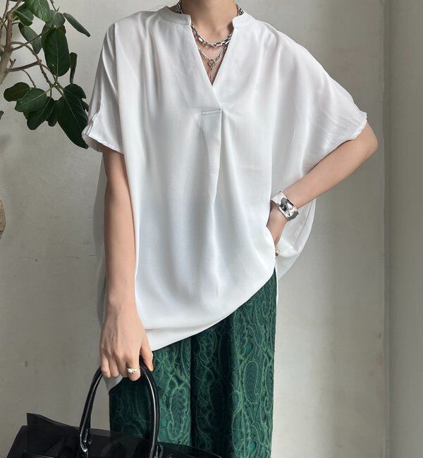  「【WEB限定】ライトジョーゼットスキッパーギャザーチュニック」|シャツ・ブラウス|