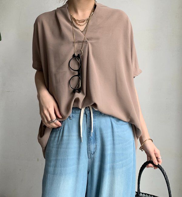  「【WEB限定】ライトジョーゼットスキッパーギャザーチュニック」|シャツ・ブラウス|