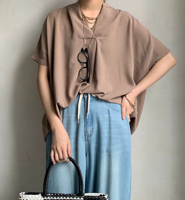  「【WEB限定】ライトジョーゼットスキッパーギャザーチュニック」|シャツ・ブラウス|