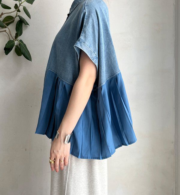  「【WEB限定】 リヨセルデニムプリーツ切替シャツ」|シャツ・ブラウス|