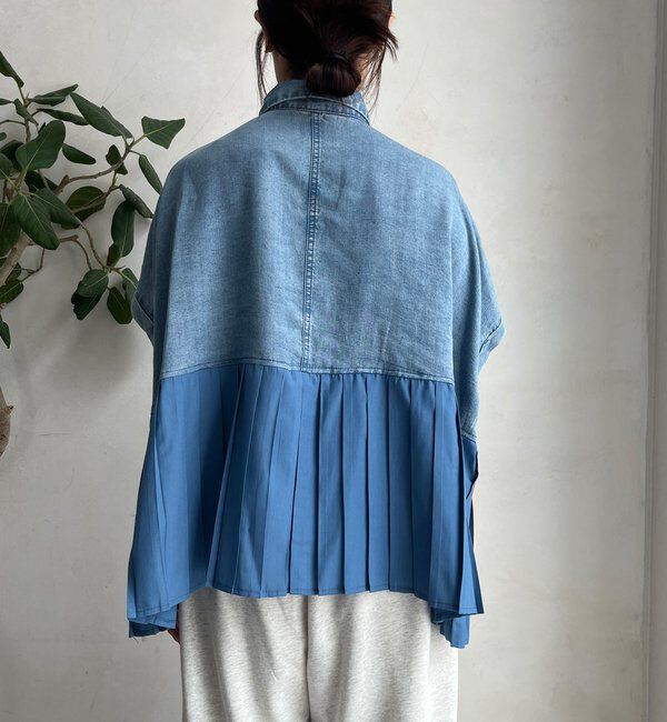  「【WEB限定】 リヨセルデニムプリーツ切替シャツ」|シャツ・ブラウス|