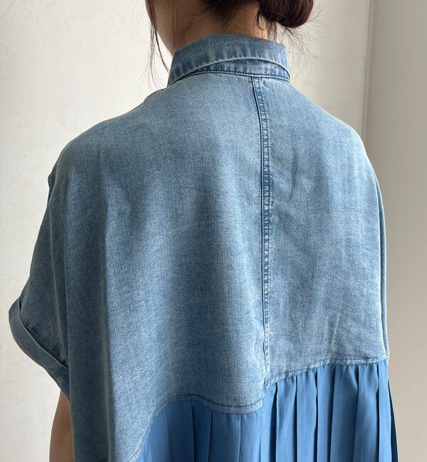  「【WEB限定】 リヨセルデニムプリーツ切替シャツ」|シャツ・ブラウス|