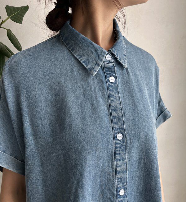  「【WEB限定】 リヨセルデニムプリーツ切替シャツ」|シャツ・ブラウス|