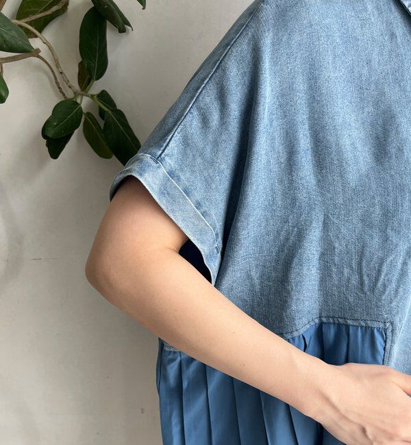  「【WEB限定】 リヨセルデニムプリーツ切替シャツ」|シャツ・ブラウス|