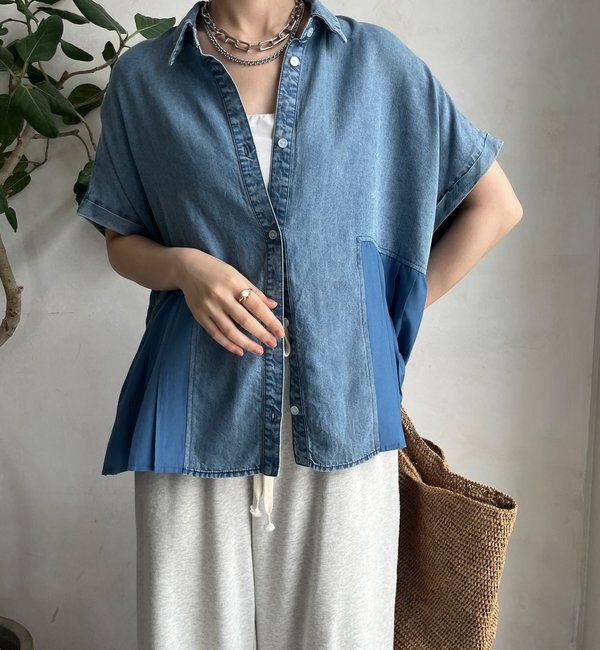  「【WEB限定】 リヨセルデニムプリーツ切替シャツ」|シャツ・ブラウス|