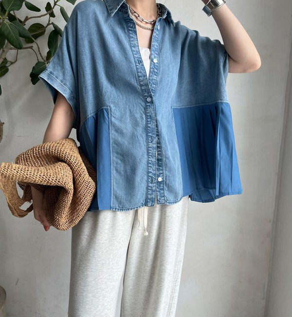  「【WEB限定】 リヨセルデニムプリーツ切替シャツ」|シャツ・ブラウス|