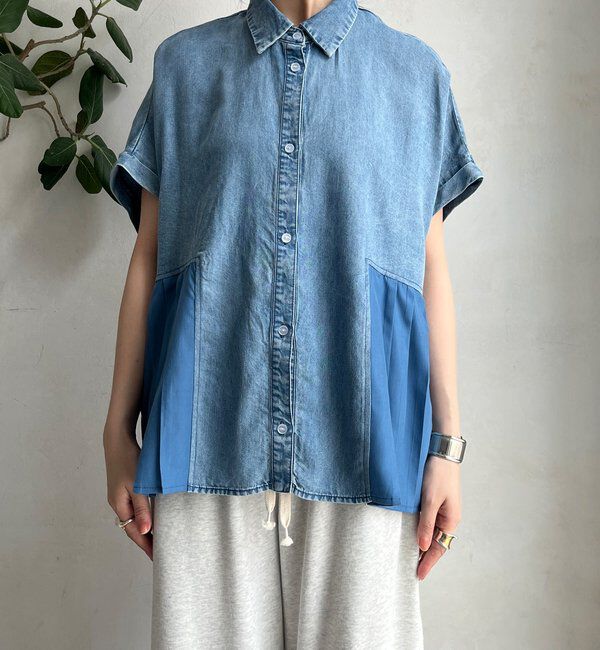  「【WEB限定】 リヨセルデニムプリーツ切替シャツ」|シャツ・ブラウス|