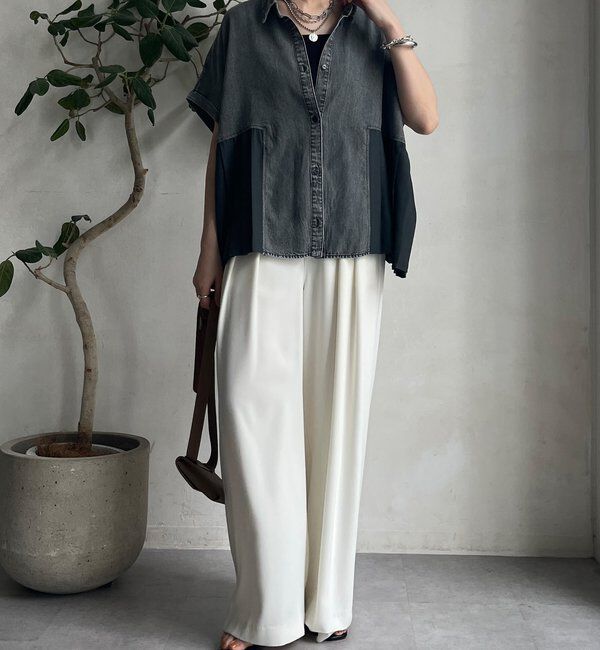  「【WEB限定】 リヨセルデニムプリーツ切替シャツ」|シャツ・ブラウス|