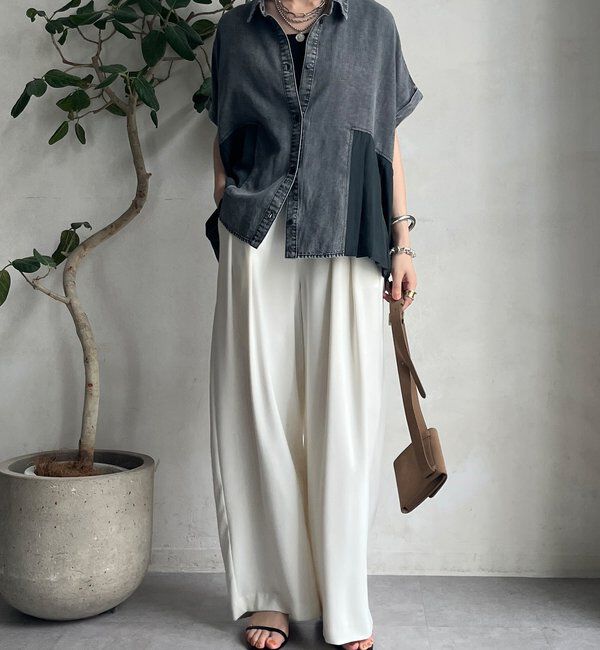  「【WEB限定】 リヨセルデニムプリーツ切替シャツ」|シャツ・ブラウス|