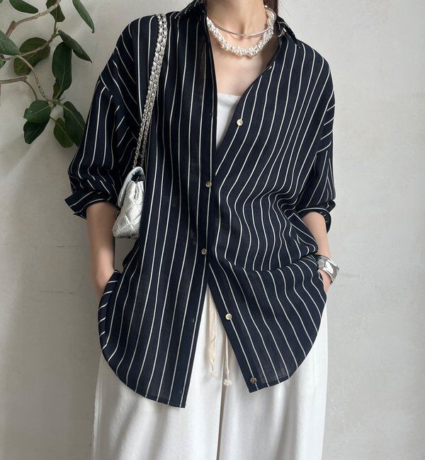  「2WAYシアーストライプシャツ」|シャツ・ブラウス|ネイビー