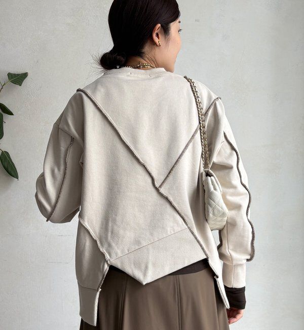  「【WEB限定】裏毛配色ステッチ切替トップス」|Tシャツ・カットソー|