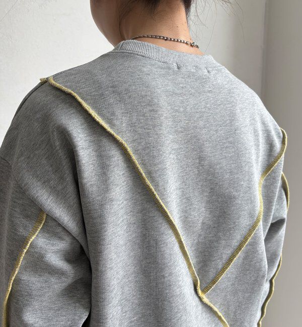  「【WEB限定】裏毛配色ステッチ切替トップス」|Tシャツ・カットソー|