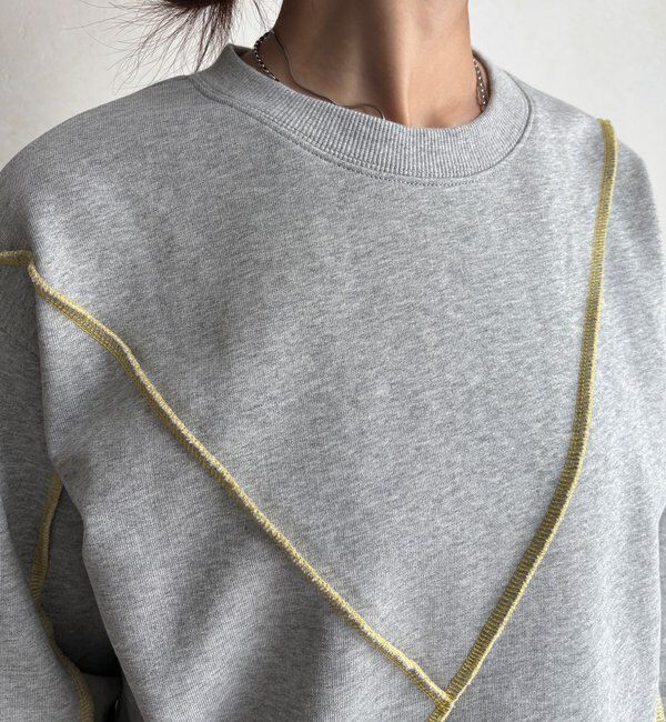  「【WEB限定】裏毛配色ステッチ切替トップス」|Tシャツ・カットソー|