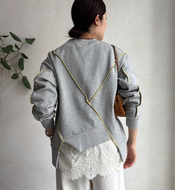  「【WEB限定】裏毛配色ステッチ切替トップス」|Tシャツ・カットソー|