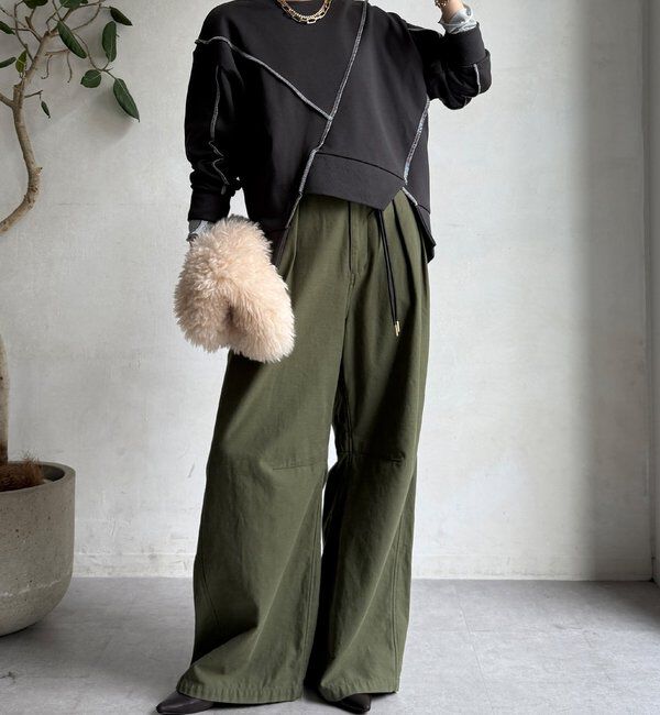  「【WEB限定】裏毛配色ステッチ切替トップス」|Tシャツ・カットソー|