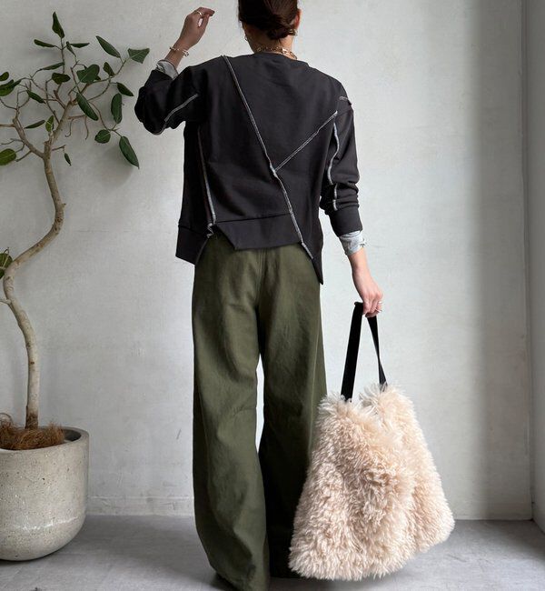  「【WEB限定】裏毛配色ステッチ切替トップス」|Tシャツ・カットソー|