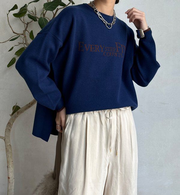  「【WEB限定】ダブルジャガードロゴニット」|ニット・セーター|ネイビー