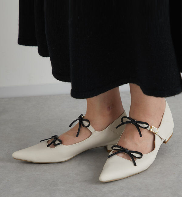  「【EVOL(イーボル)】リボンパンプス」|その他|ホワイト