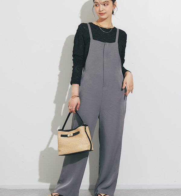  「《スタイルアップ効果◎》フロントジップサロペット」|その他|グレー