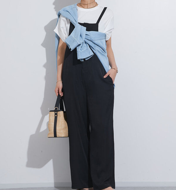  「《スタイルアップ効果◎》フロントジップサロペット」|その他|ブラック